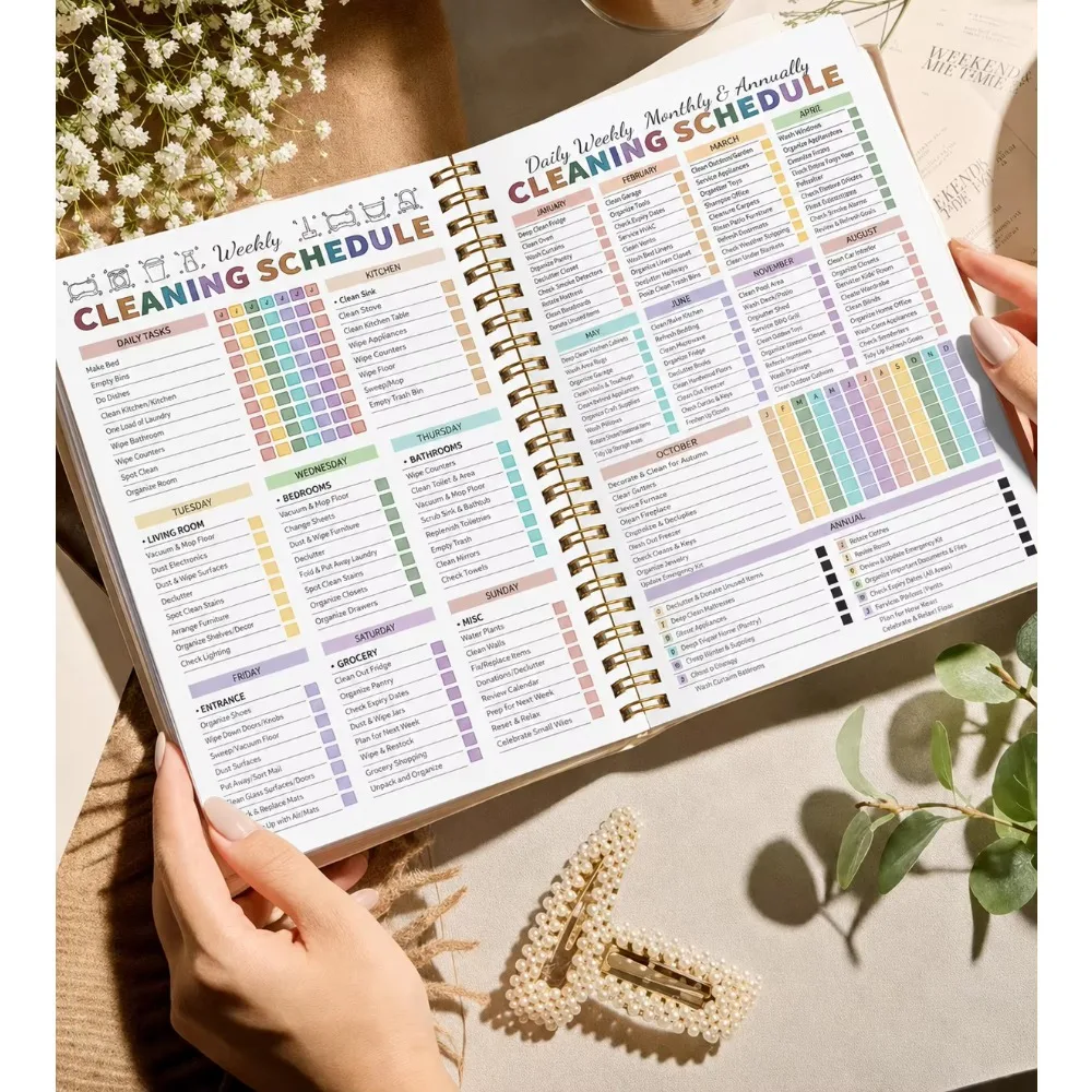 ADHD Cleaning Planner, House Cleaning Schedule Journal, Household Chores Organizer Book, Spiral Bound Home Decluttering Notebook