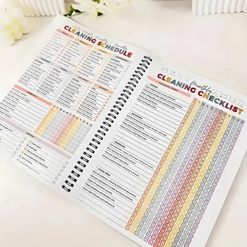 ADHD Cleaning Planner, House Cleaning Schedule Journal, Household Chores Organizer Book, Spiral Bound Home Decluttering Notebook