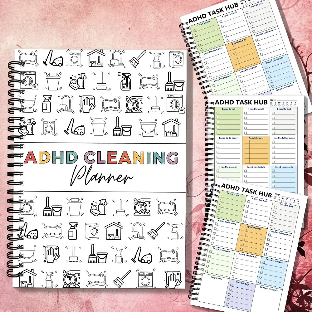 1 Piece Spiral Binding Cleaning Planner Notebook Visual Layout Household Organizer Daily Chore Schedule Journal for Home Tidying Management