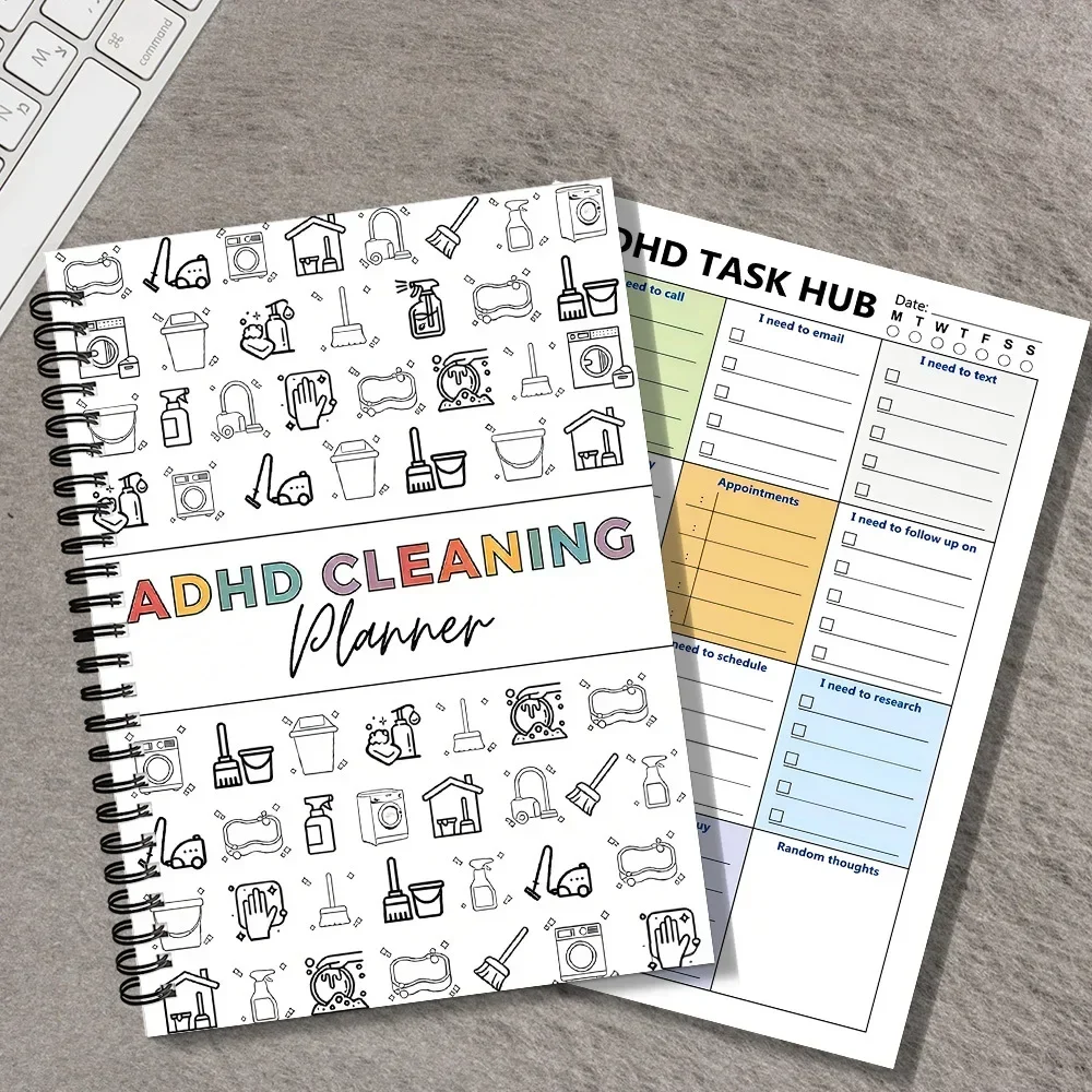 1 Piece Spiral Binding Cleaning Planner Notebook Visual Layout Household Organizer Daily Chore Schedule Journal for Home Tidying Management