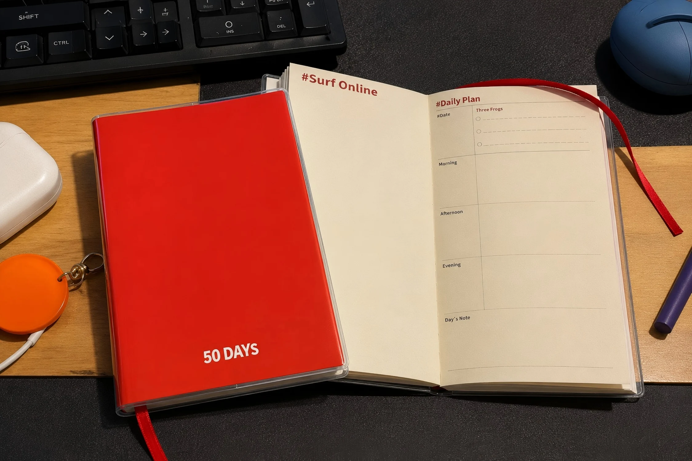 50 Days Planner Journal, Daily Productivity Notebook for Goal Setting, Time Management & Habit Tracking, Undated Hardcover Organizer with Bookmark