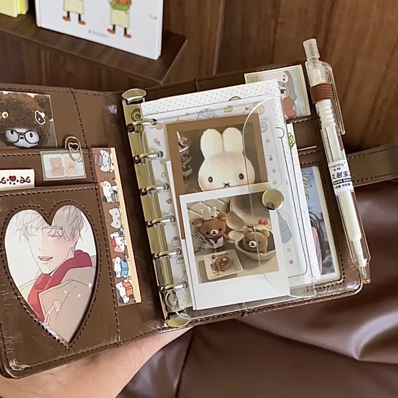 M5 Brown Sliver Soft Zip Loose-Leaf Retro Portable and 40 Sheets Inner Page PU Clip-on Notebook Loose Leaf Notebook