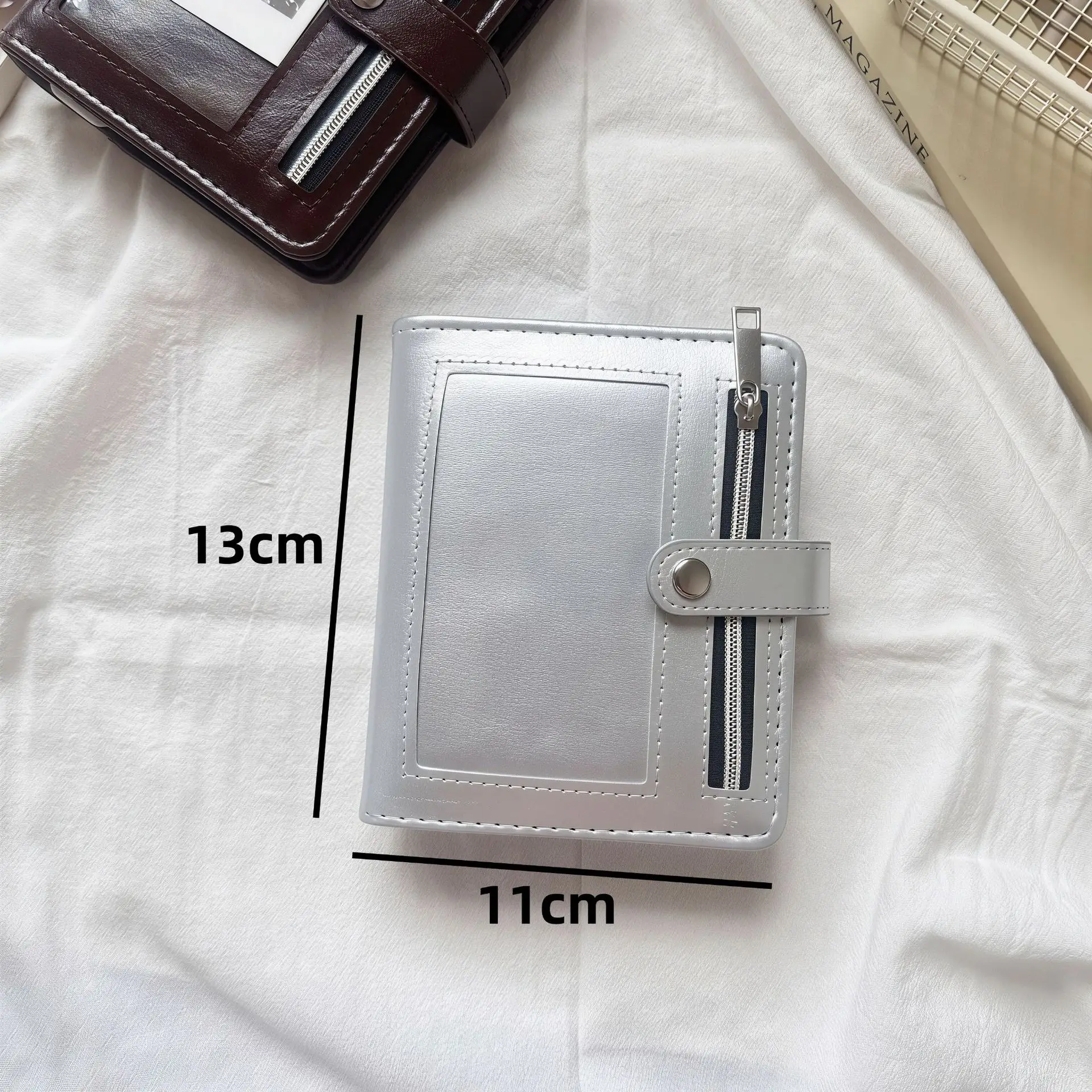 M5 Brown Sliver Soft Zip Loose-Leaf Retro Portable and 40 Sheets Inner Page PU Clip-on Notebook Loose Leaf Notebook