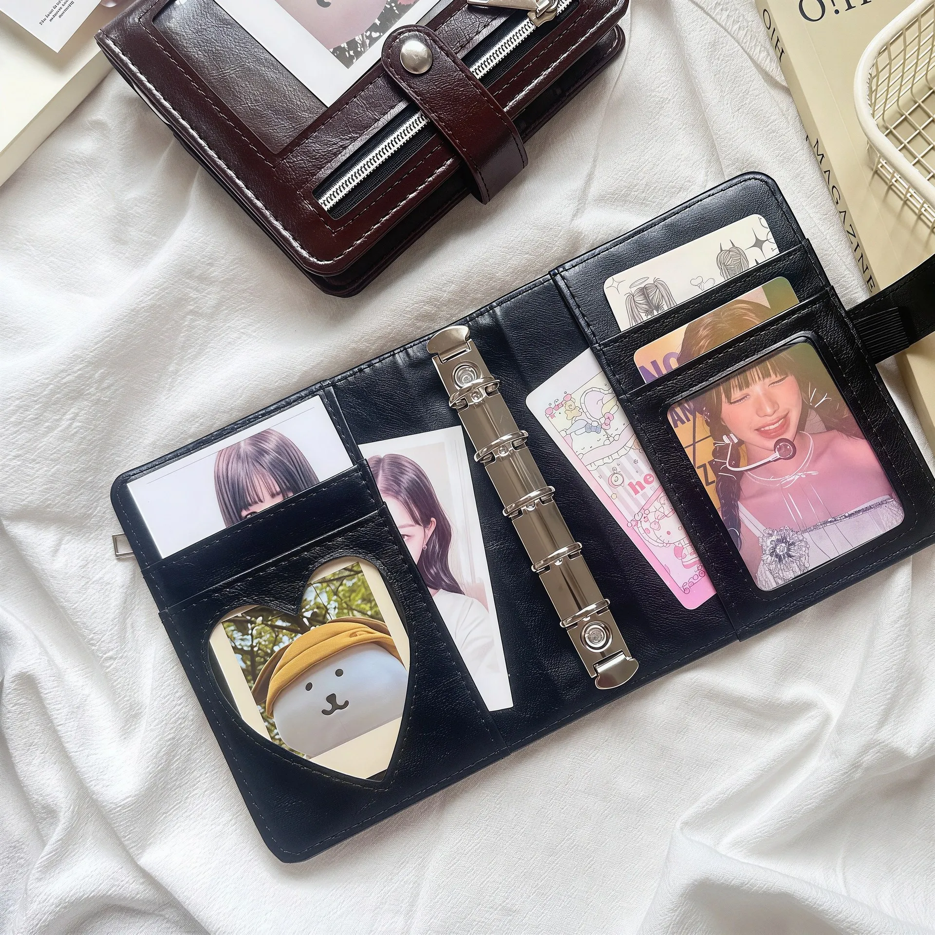 M5 Brown Sliver Soft Zip Loose-Leaf Retro Portable and 40 Sheets Inner Page PU Clip-on Notebook Loose Leaf Notebook