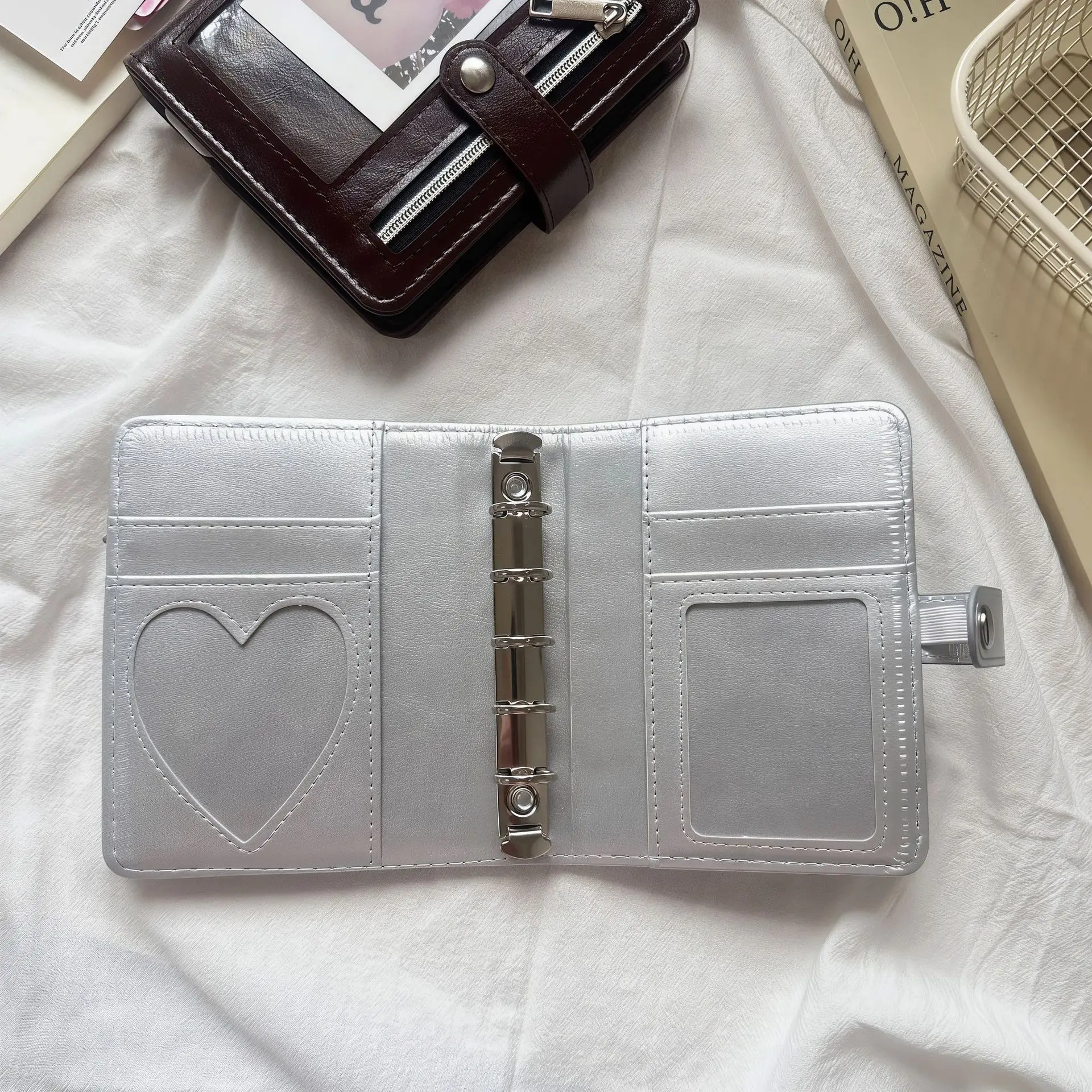 M5 Brown Sliver Soft Zip Loose-Leaf Retro Portable and 40 Sheets Inner Page PU Clip-on Notebook Loose Leaf Notebook