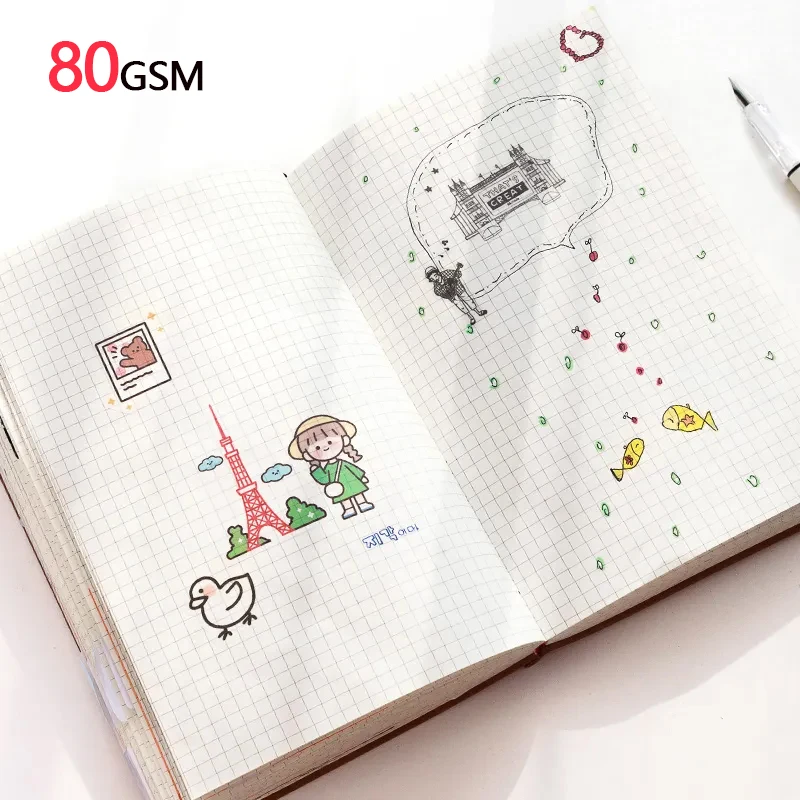 Grid Notebook A5,Travelers Journals School Office Meeting Record 80GSM/264 Pages Checkered Paper Notepad Handbook Agenda 2026/27